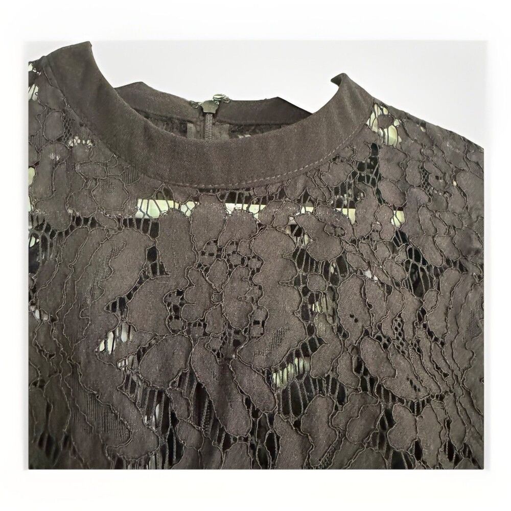 ASOS Mini Dress Black Sz 0 High Neck Skate Lace Insert & Lace Sleeves Stretch - Picture 13 of 16